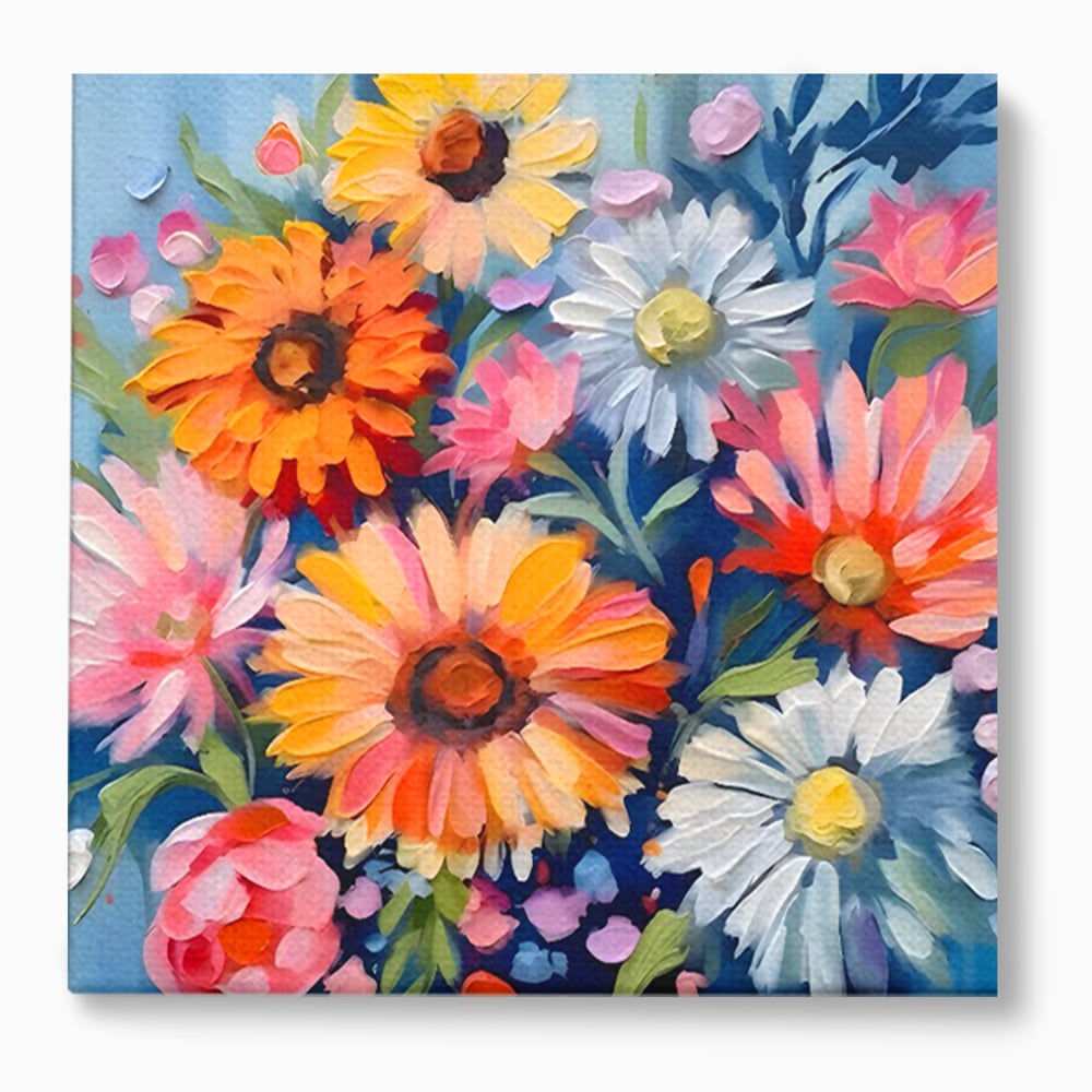 Tablou canvas cu tablou canvas cu buchet de flori, fara rama, pe sasiu de lemn